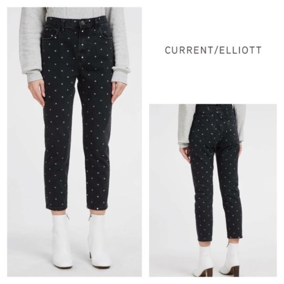 CURRENT ELLIOTT Vintage Crop Black Polka Dot Jeans - Picture 2 of 11